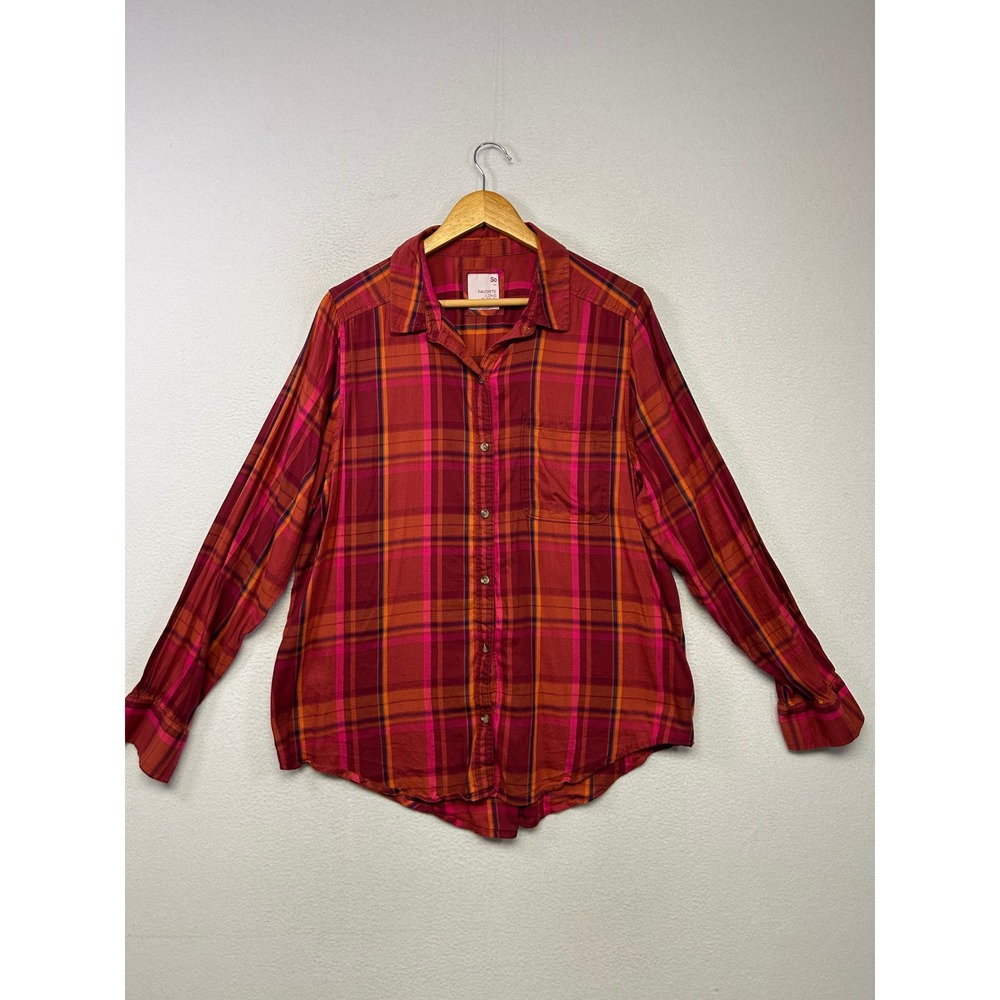Grunge SO Women XL Red Pink Plaid Favorite Long Sleeve Button Down Shirt